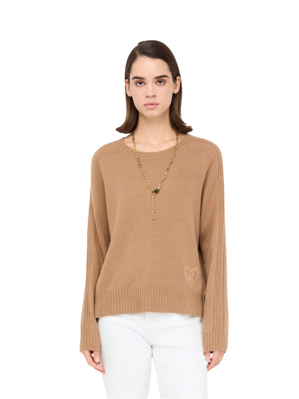 Maglia Liu Jo donna con logo e strass - Beige