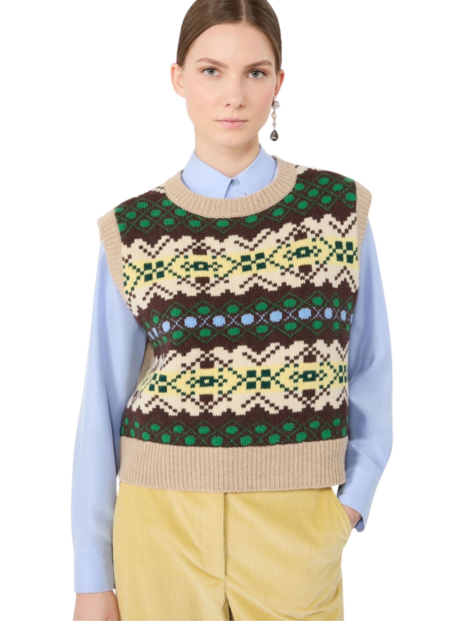 Gilet Weekend Max Mara donna lavorazione jacquard - Verde